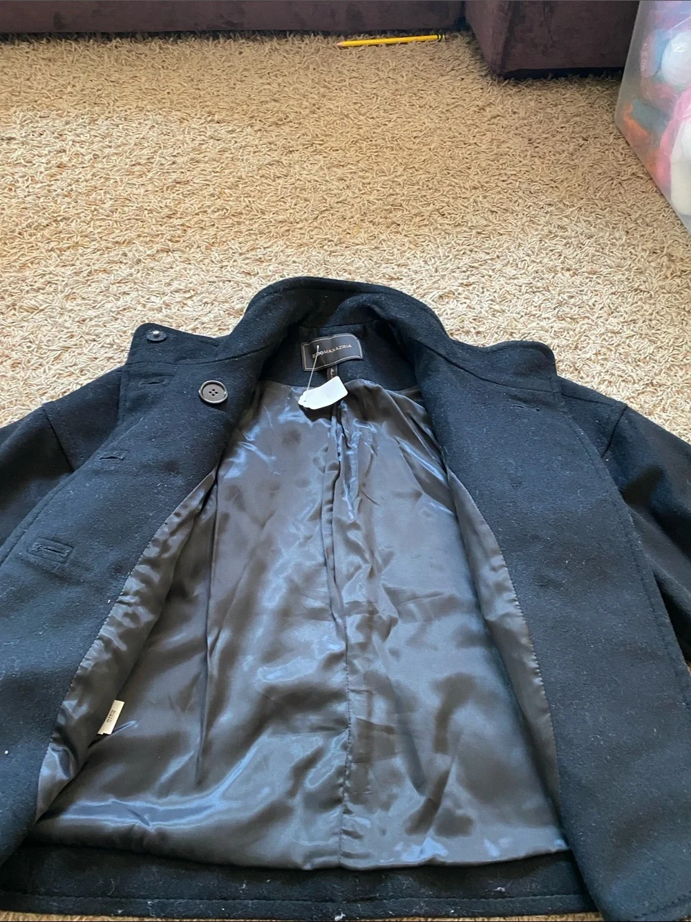 BCBGMaxAzria Womens Black Wool Pea Coat